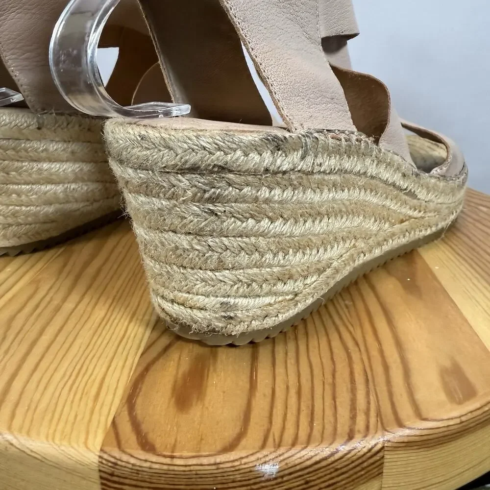 Eileen Fisher Nude Pink Leather Espadrille Wedge Sandals